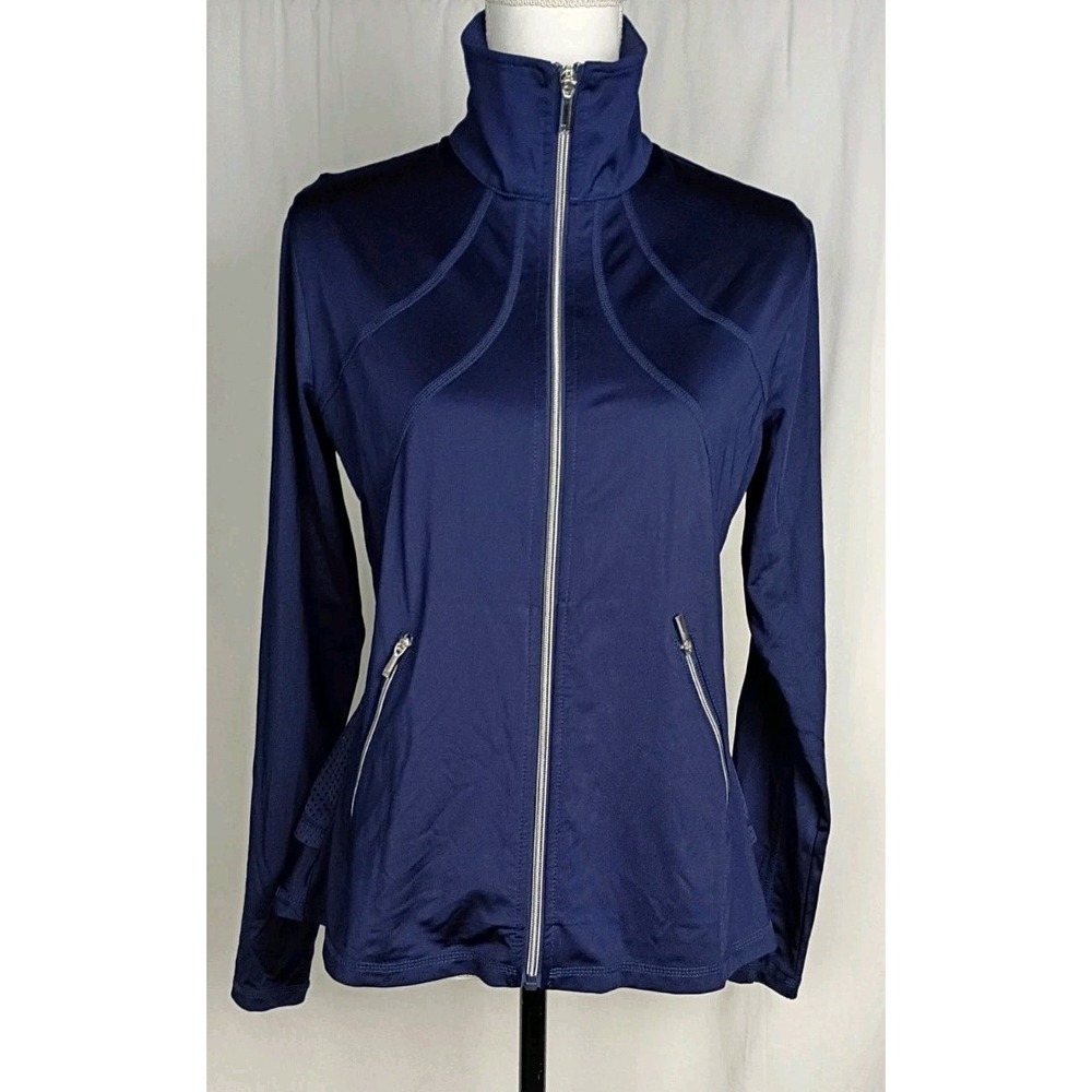 Tail Activewear Rachel Jacket Women Blue Peplum Double Ruffle Zip Golf Sz M